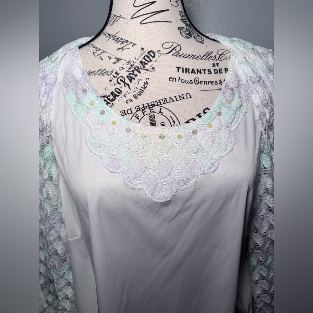 Alfred Dunner Pastel Lace Overlay Blouse – Petite Large - Picture 3 of 7